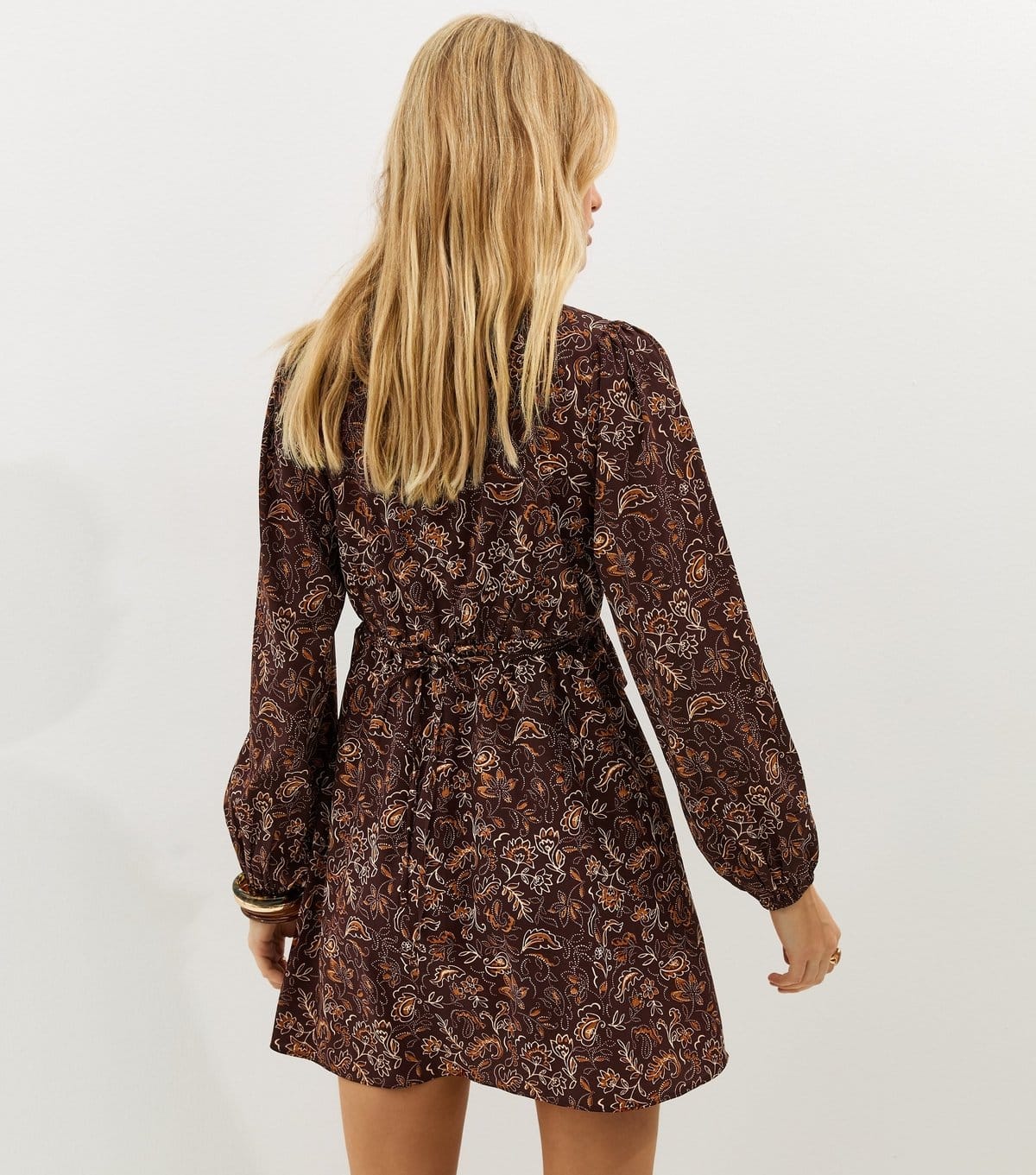 New Look Women's Brown Paisley Ruffled Long Sleeve Midi Dress New Look - 4