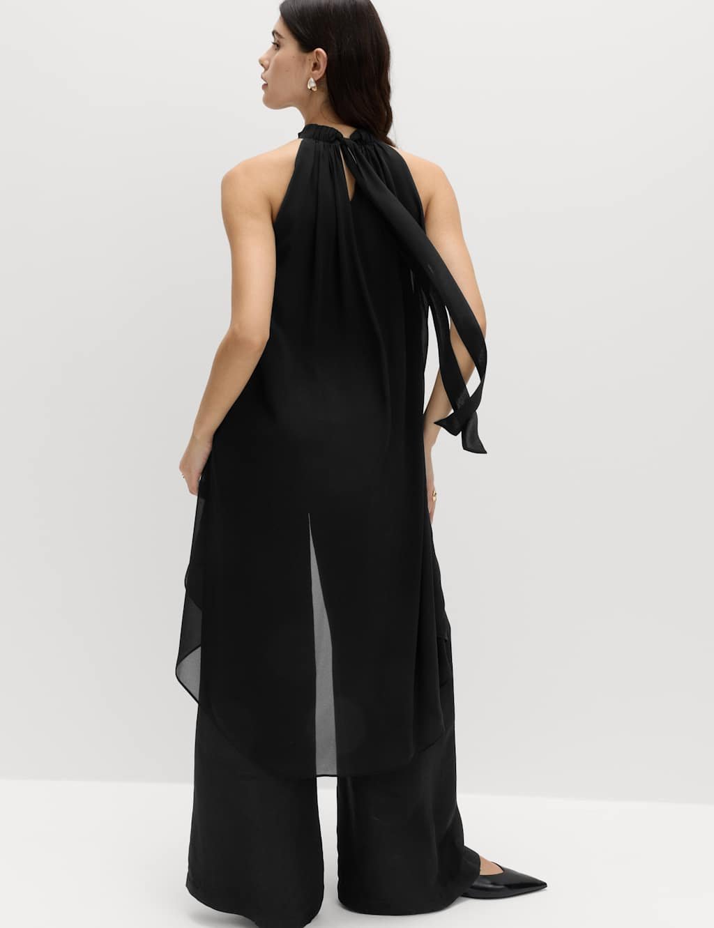 Marks & Spencer M&S Draped Halter Neck Longline Top Black - 3