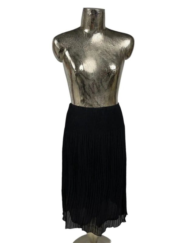 Fosby Black Chiffon Pleated Midi Skirt