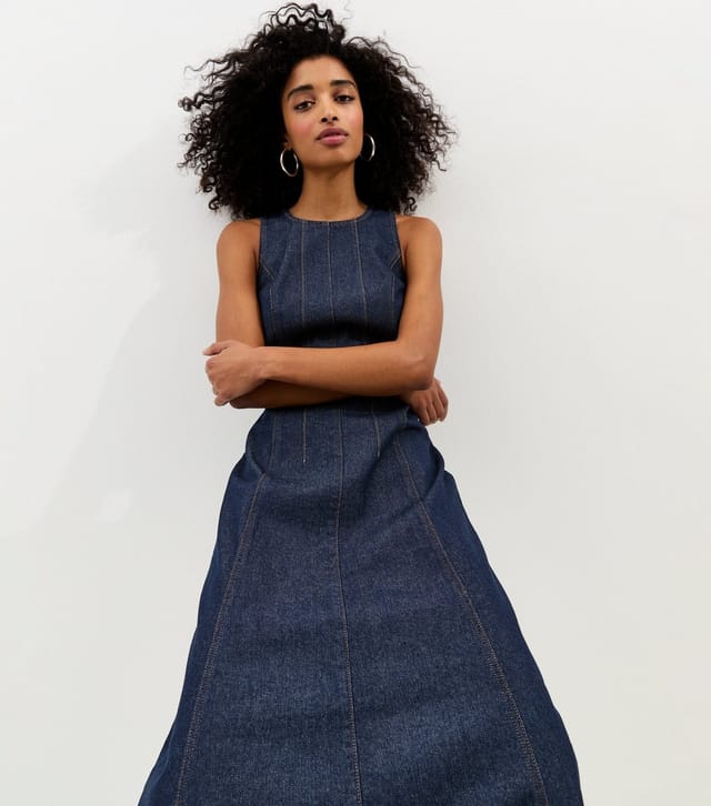 New Look Women's Navy Denim A-Line Sleeveless Midi Dress New Look - 2