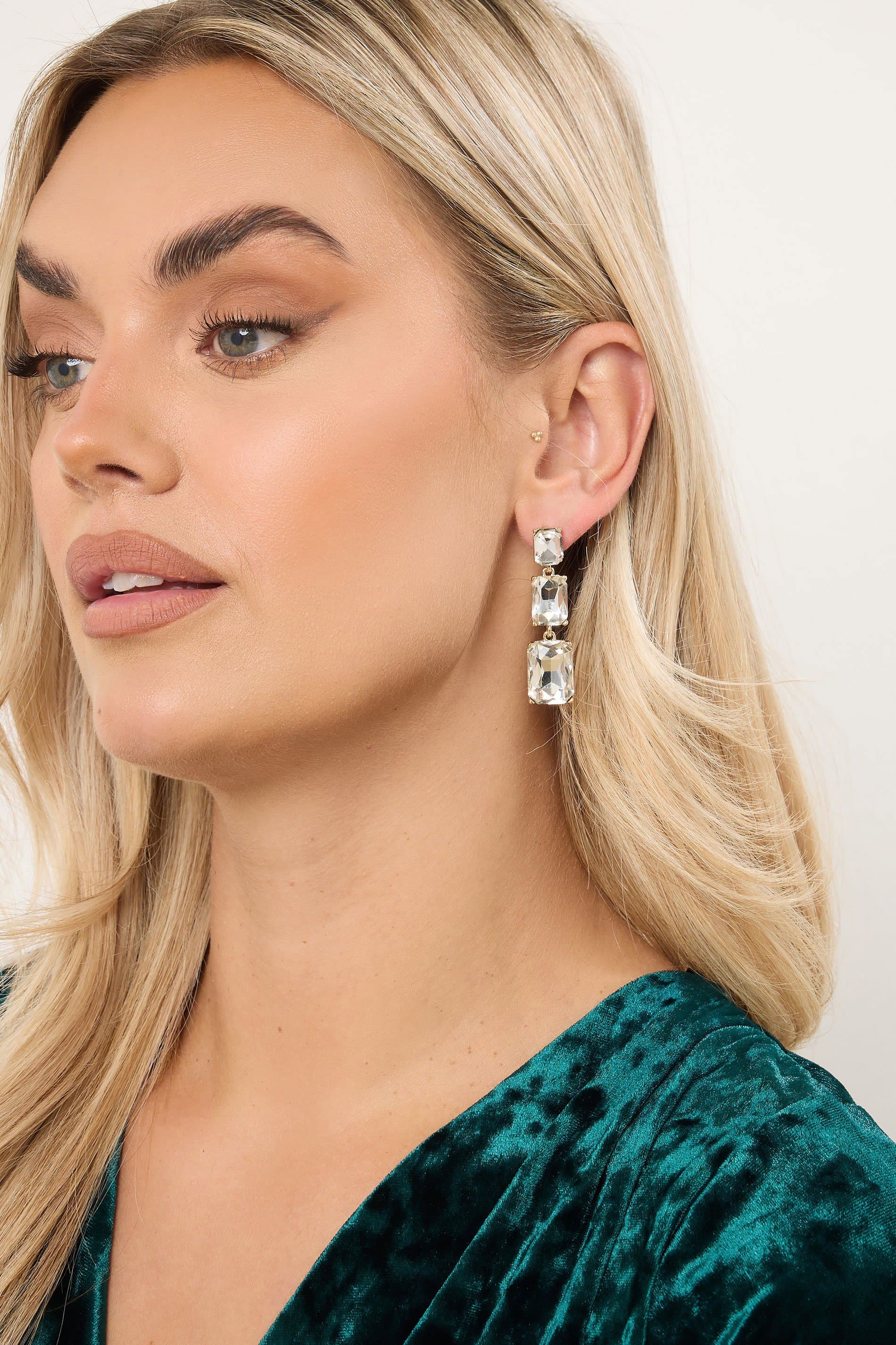 Yours Gold Tone Diamante Triple Drop Earrings