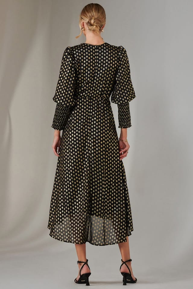 Jolie Moi Jolie Moi Women's Metallic Spot Print Puffy Sleeve Maxi Dress in Black - 3