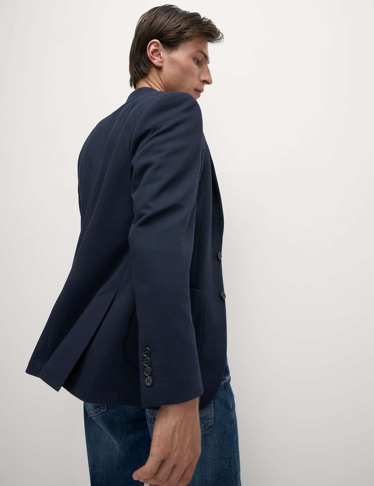 Marks & Spencer M&S Tailored Fit Jersey Textured Blazer Navy