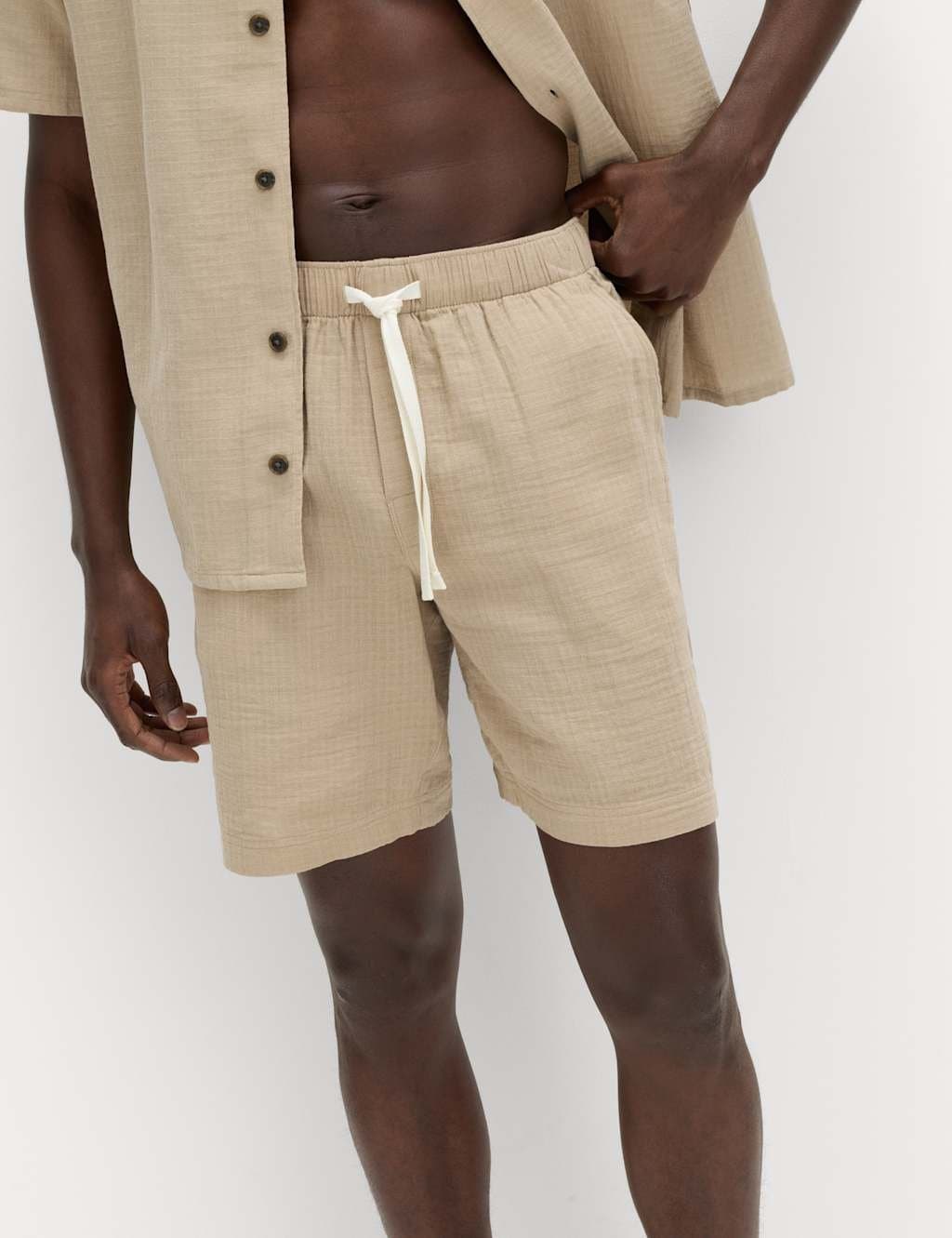 Marks & Spencer M&S Pure Cotton Woven Loungewear Shorts Putty Mix
