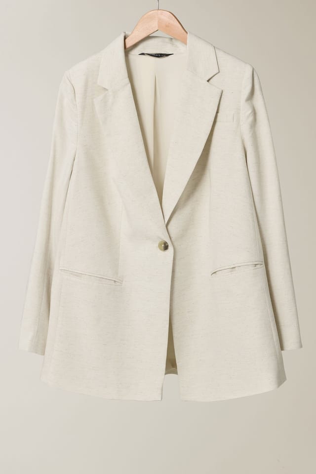 Evans Evans Women's Plus Size Linen Blazer in Natural - 2