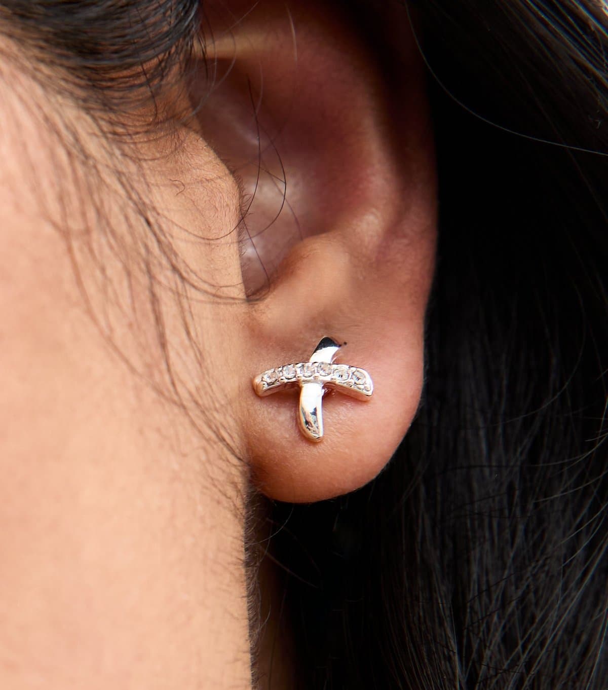 New Look Silver Tone Diamanté Cross Stud Earrings New Look