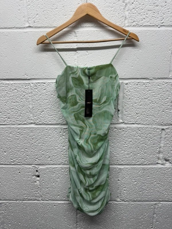 Pink Vanilla Pink Vanilla Mesh Marble Ruched Cami Mini Dress UK 12 New - 1