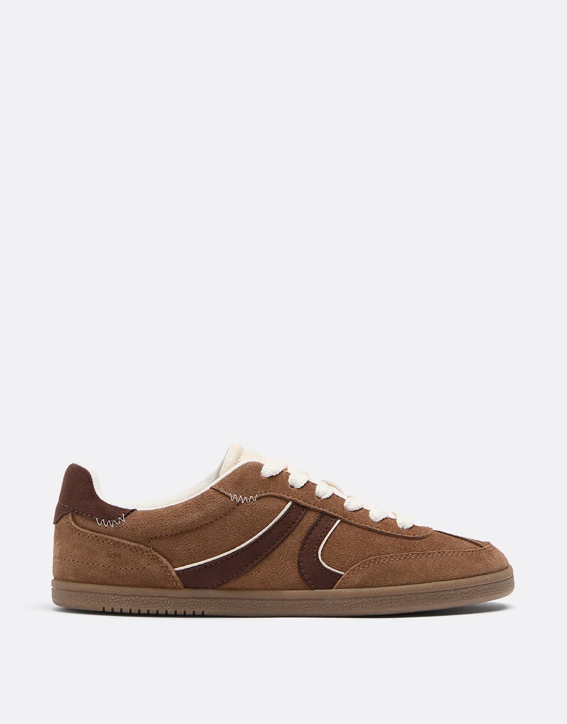 ASOS Stradivarius barefoot retro leather trainers in brown