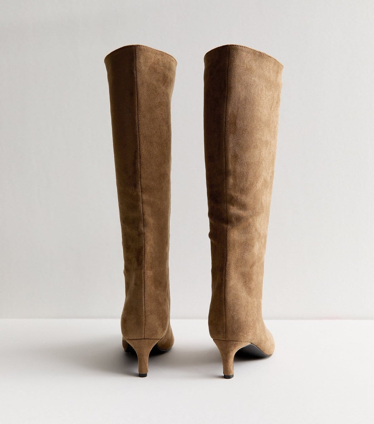 New Look Women's Camel Faux Suede Low Stiletto Heel Knee High Boots Vegan New Look - 4