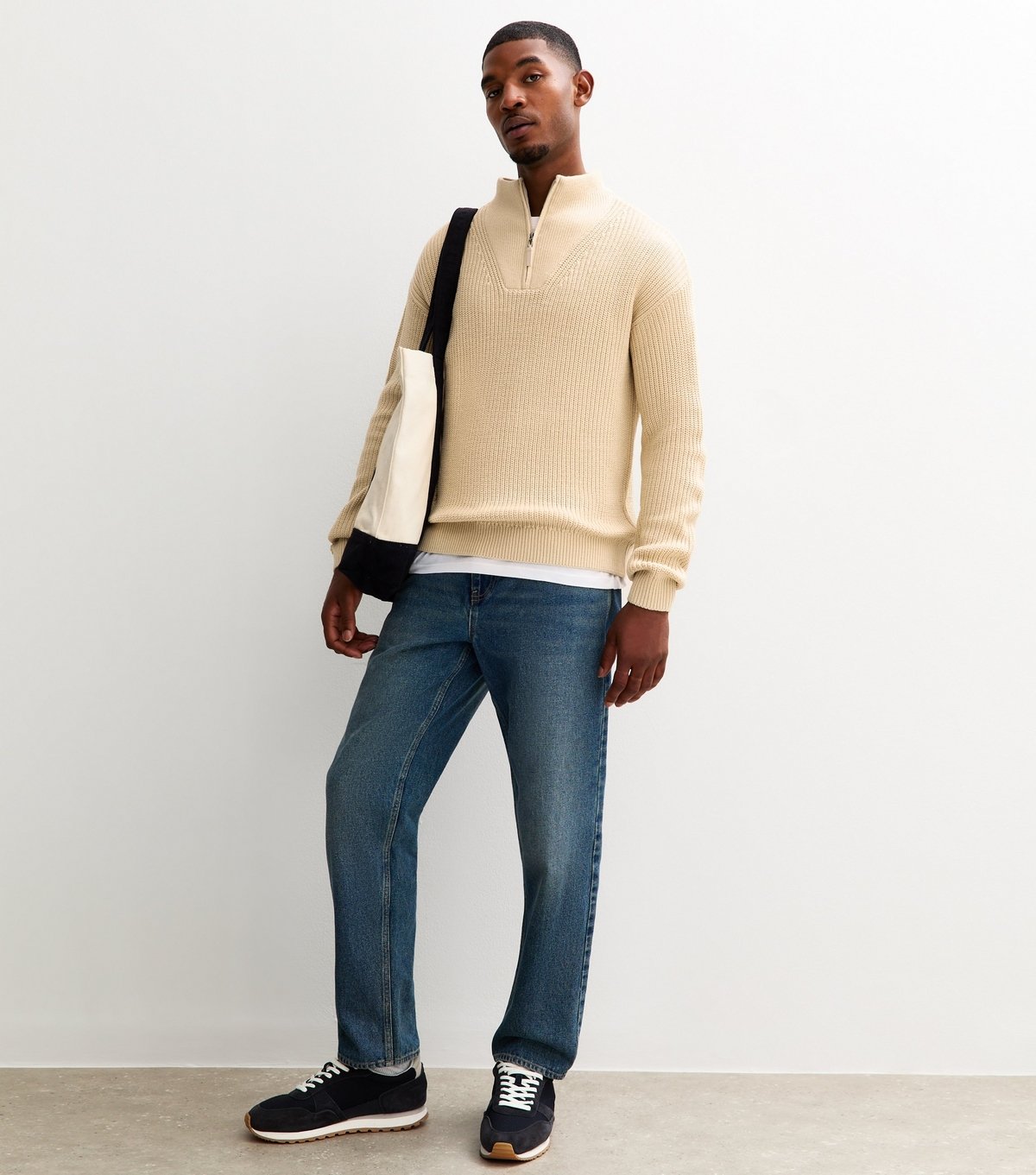 New Look Men's Oatmeal Regular Quarter Zip Funnel Neck Jumper New Look - 3