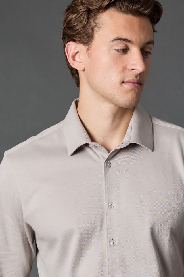 Burton Burton Men's Grey Pique Slim Fit Long Sleeve Shirt - 2