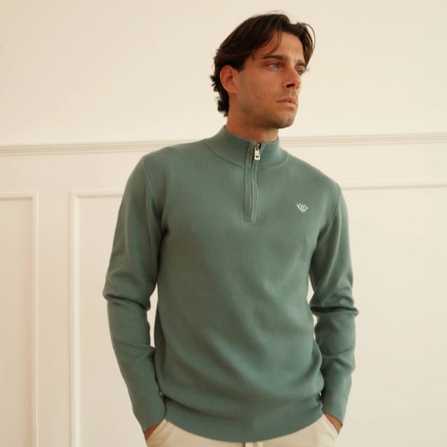 Walker & Hunt Walker & Hunt Men's Huxley Quarter Zip in Green - 3