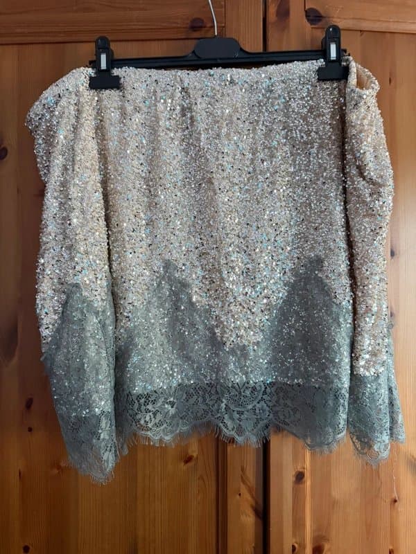 Never Fully Dressed Never Fully Dressed Silver Maeva Sequin Mini Skirt UK28