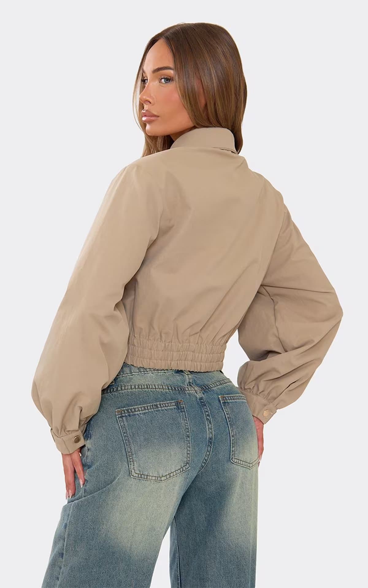 EGO Long Sleeve Pocket Detail Collared Jacket In Stone, Women's Size UK 6