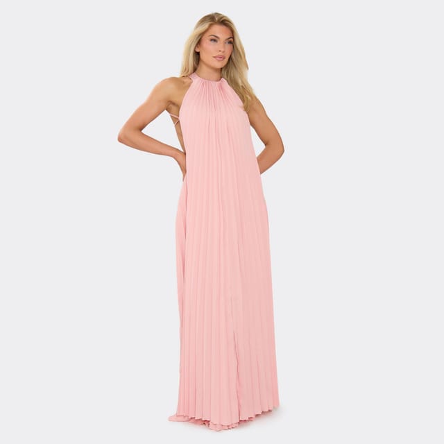 EGO EGO Women's Strappy High Neck Pleated Chiffon Maxi Dress in Baby Pink - 2