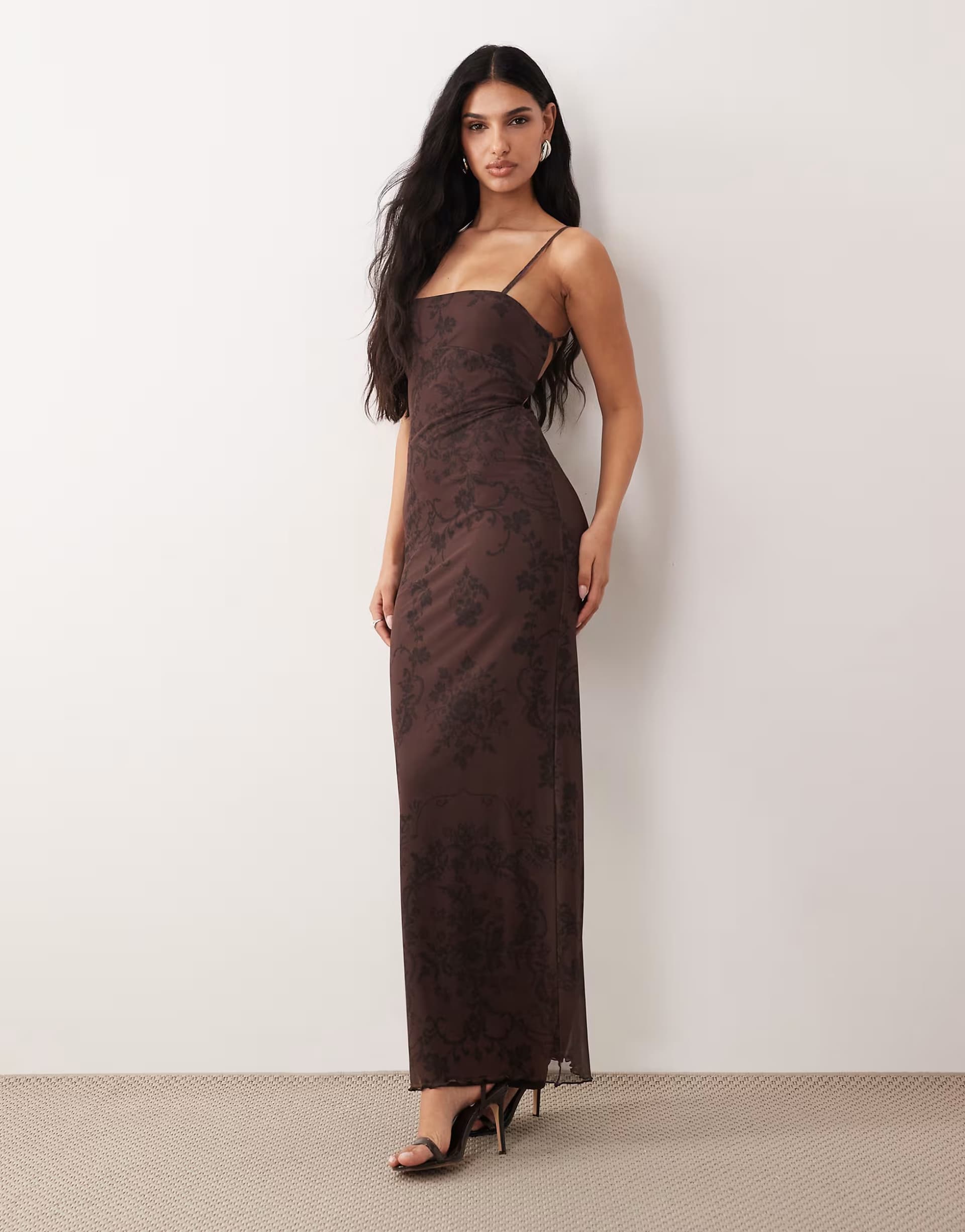 ASOS ASOS DESIGN printed mesh strappy midi dress in paisley print