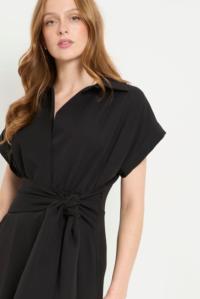 Principles Principles Women's Formal Front Tie Shirt Midi Dress in Black - 2