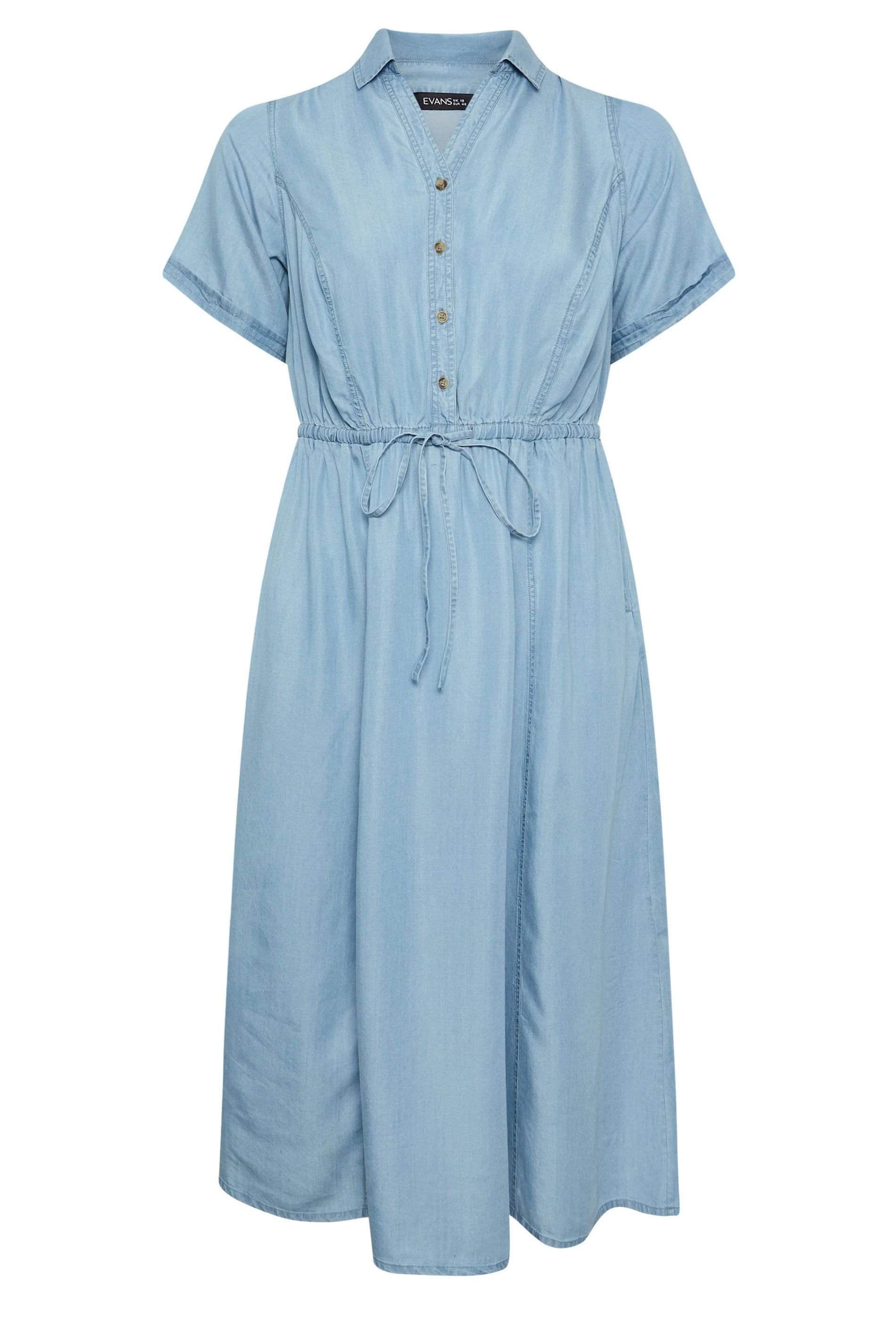 Evans Evans Women's Lyocell Denim Shirt Dress in Light Blue - 2