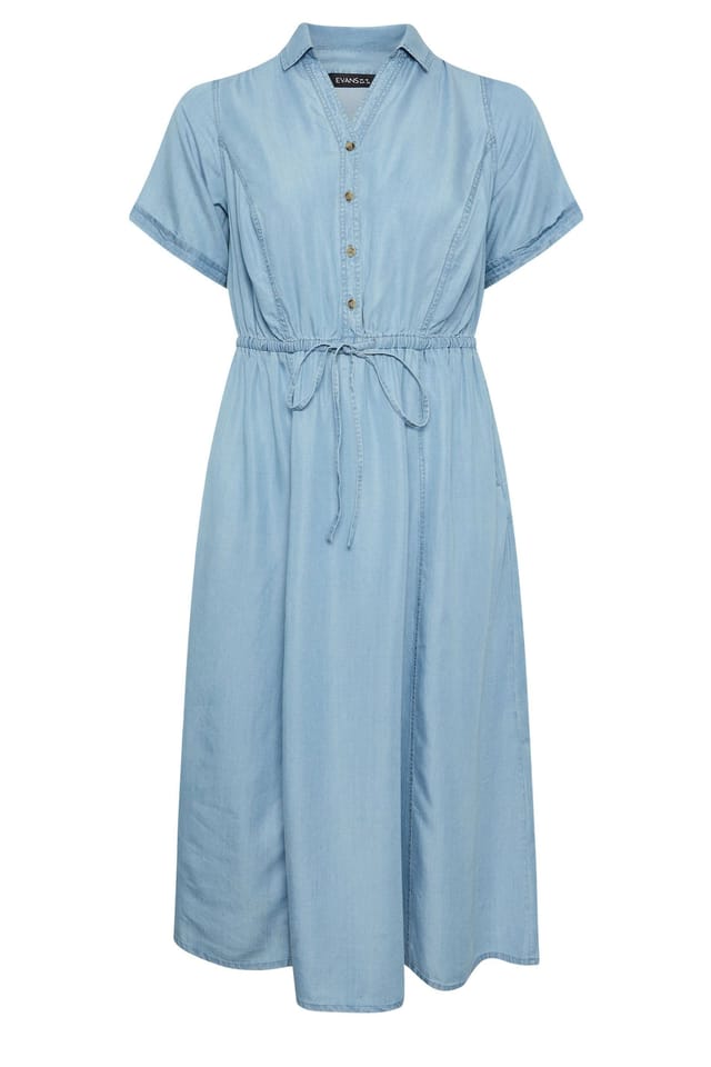 Evans Evans Women's Lyocell Denim Shirt Dress in Light Blue - 2