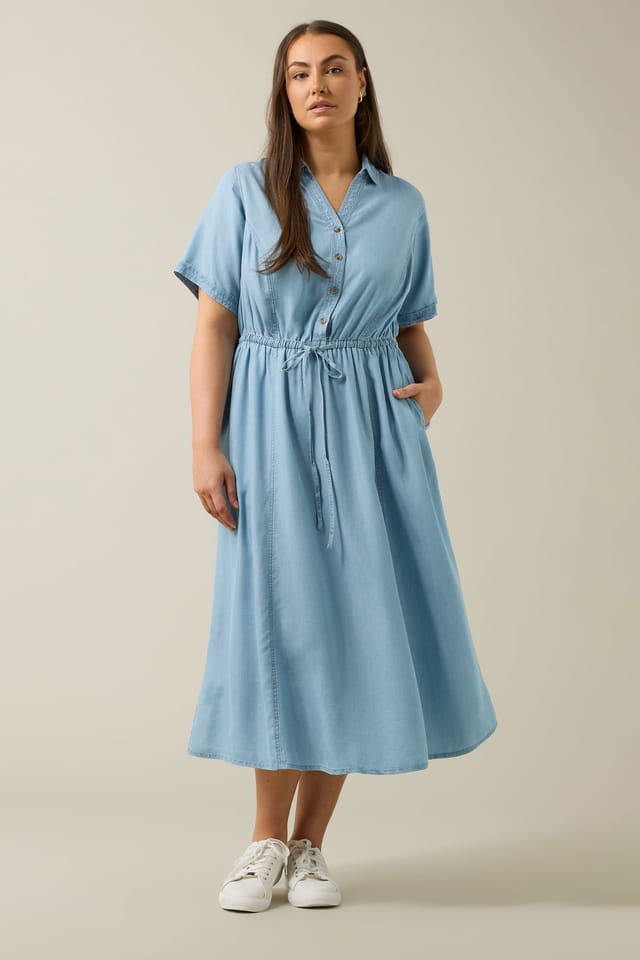 Evans Evans Women's Lyocell Denim Shirt Dress in Light Blue - 3