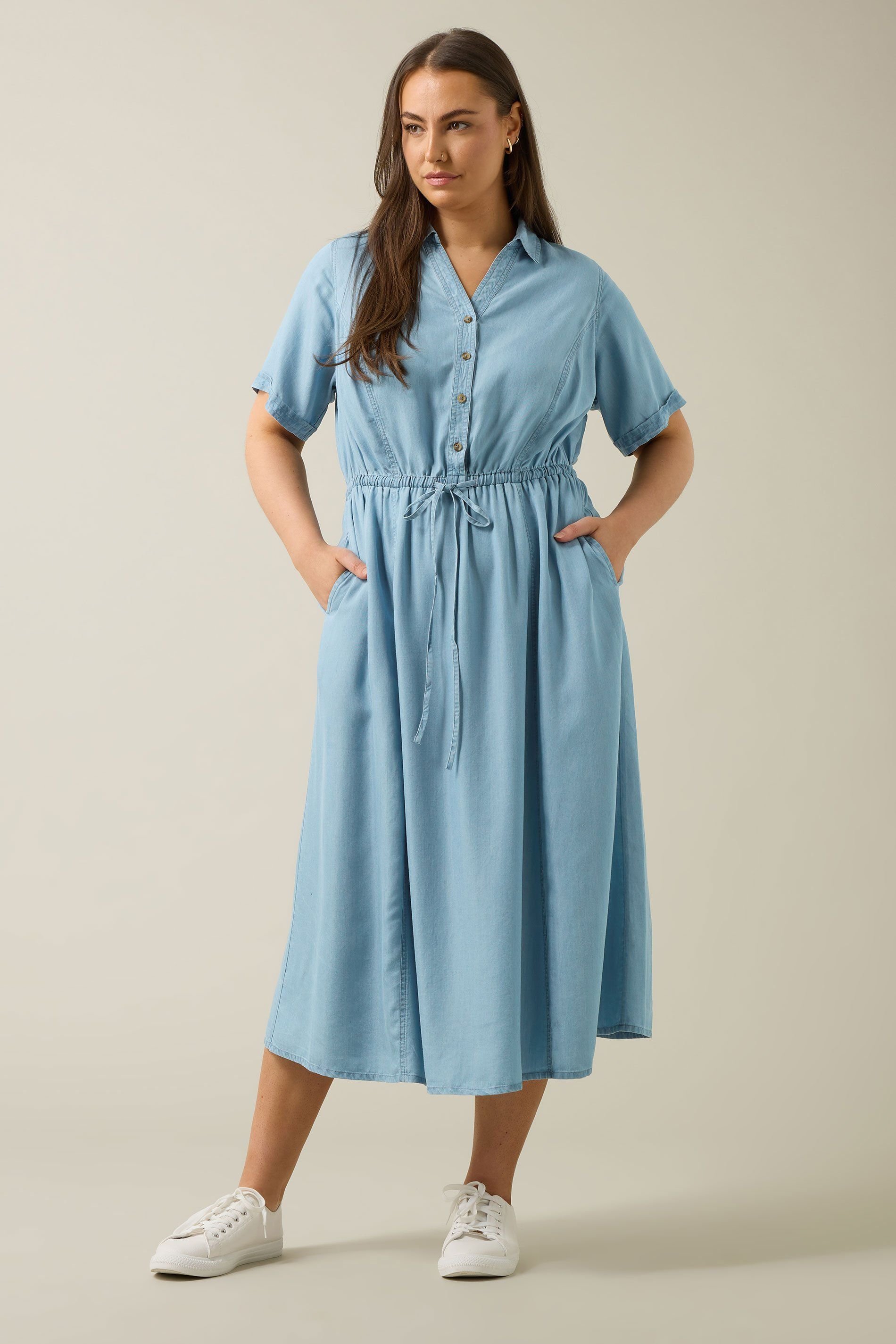 Evans Evans Women's Lyocell Denim Shirt Dress in Light Blue - 4