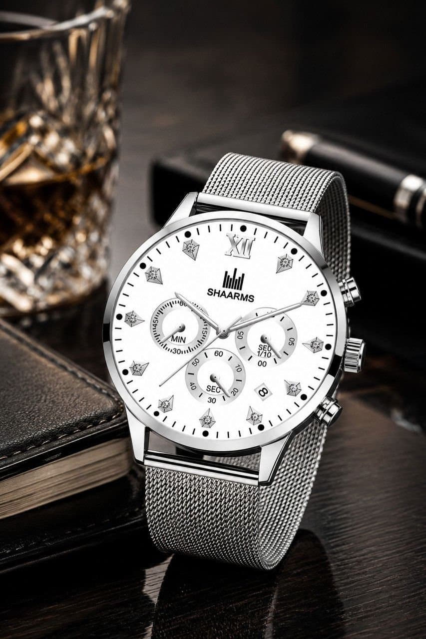 Lovii Lovii Men's Luxury Men Chronograph Mesh Strap Timepiece for Dad in Silver