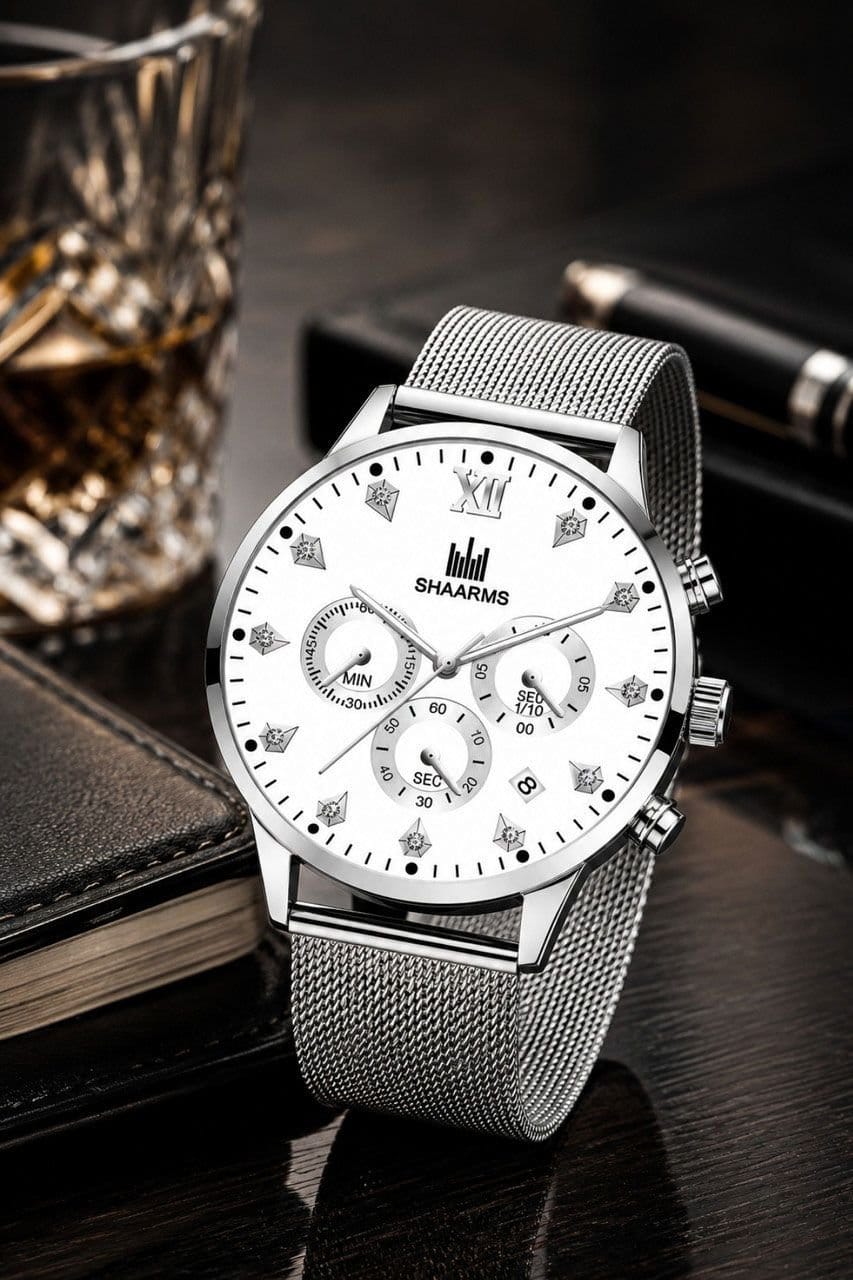 Lovii Lovii Men's Luxury Men Chronograph Mesh Strap Timepiece for Dad in Silver - 1