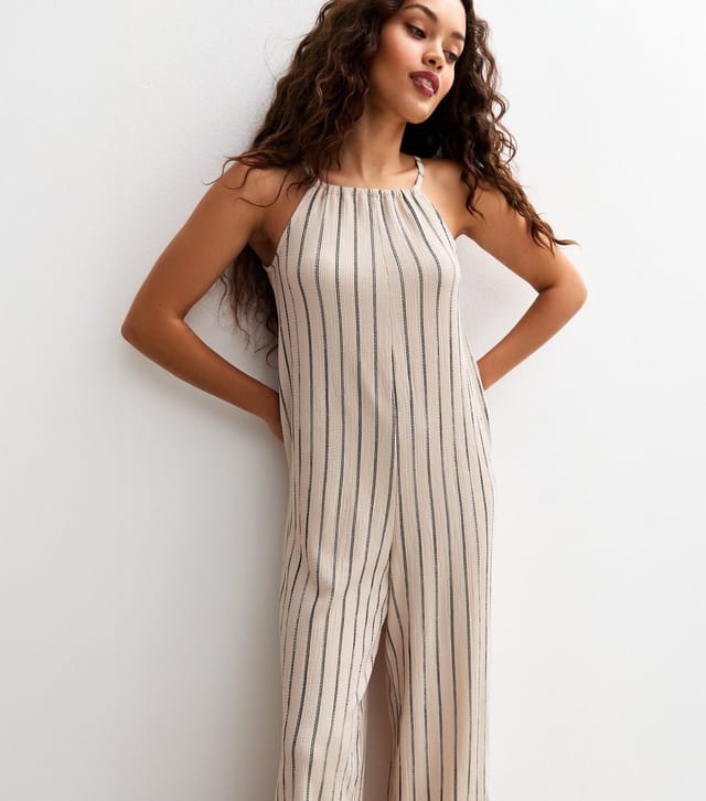 New Look Women's Petite Off White Stripe Textured Jumpsuit New Look - 3