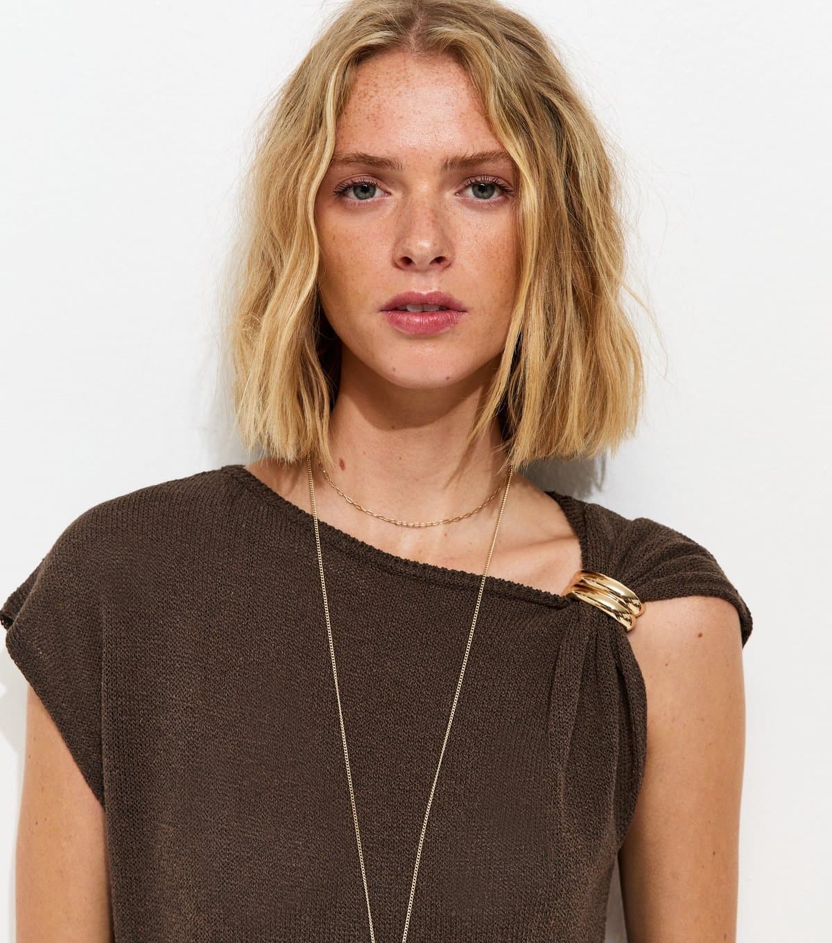 New Look Women's Brown Embellished Shoulder Top New Look