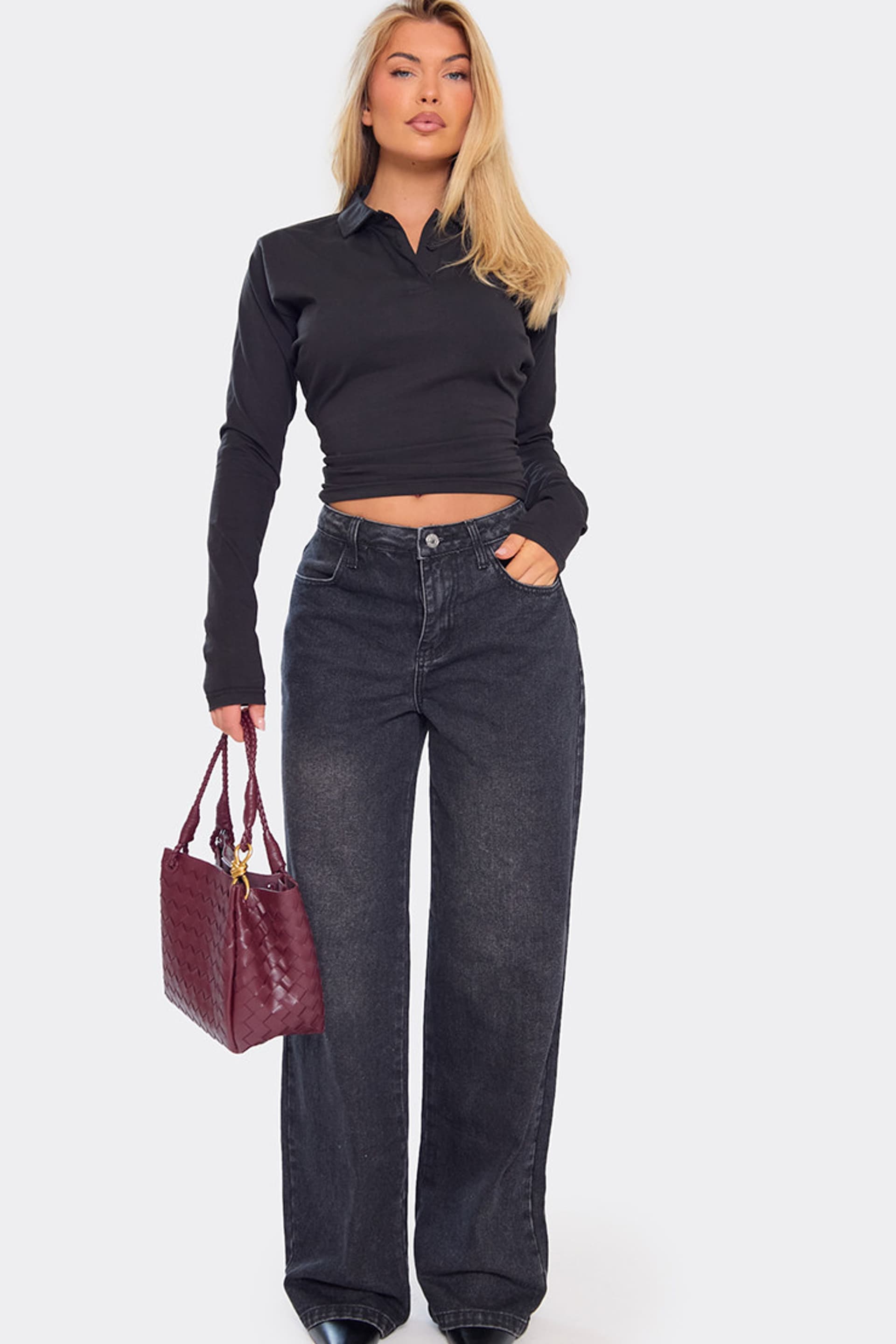 EGO EGO Black Cotton-Stretch Wide Leg Denim Jeans