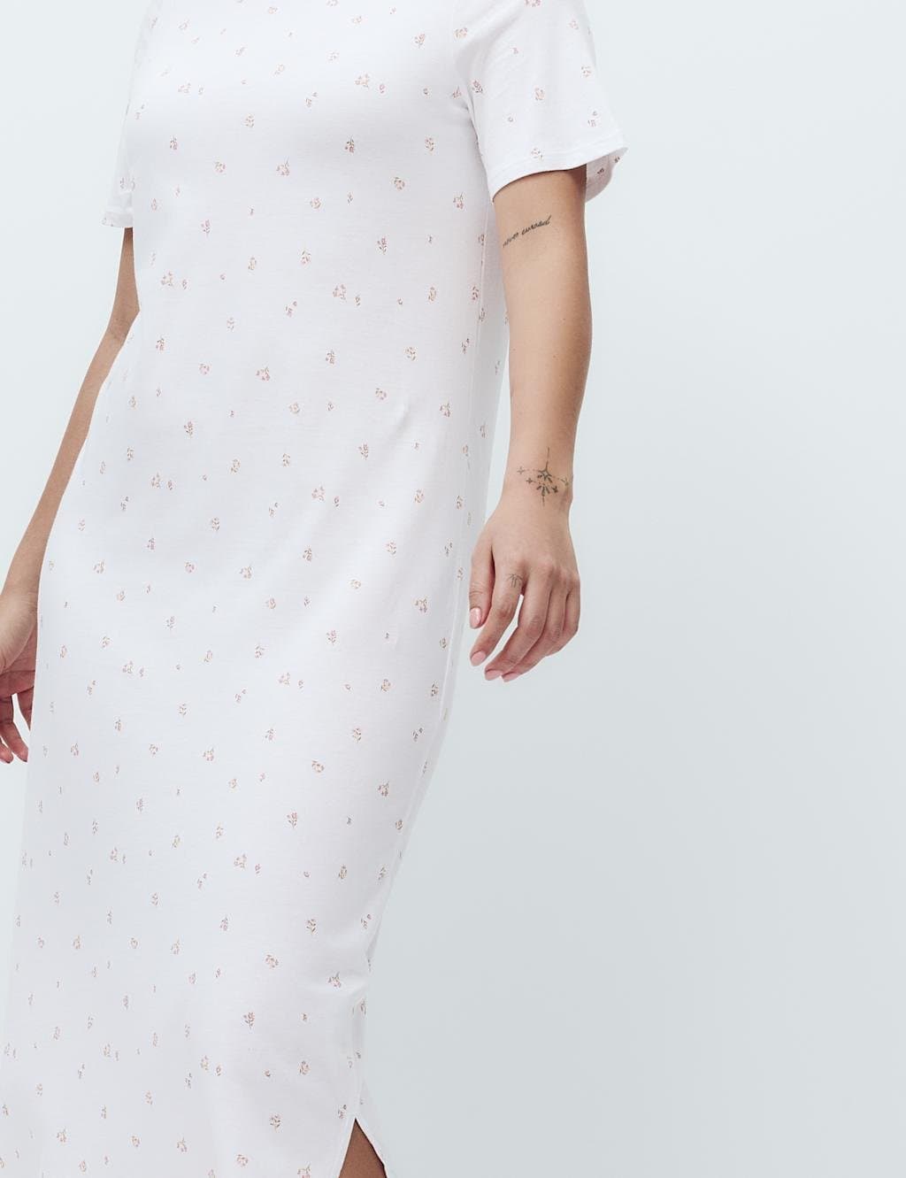 Marks & Spencer M&S Cotton Modal Printed Long Nightdress Ivory Mix