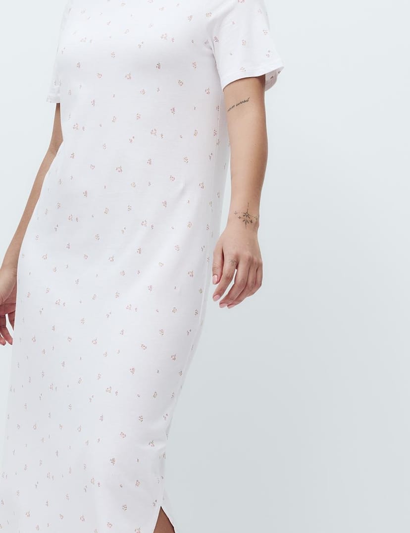 Marks & Spencer M&S Cotton Modal Printed Long Nightdress Ivory Mix - 1