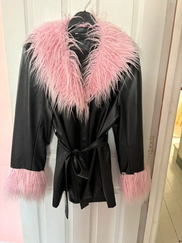 ASOS Curve Black Faux Leather and Fur Coat