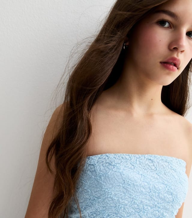 New Look Girls' Light Blue Jersey Lace Asymmetric Bandeau Top New Look - 2