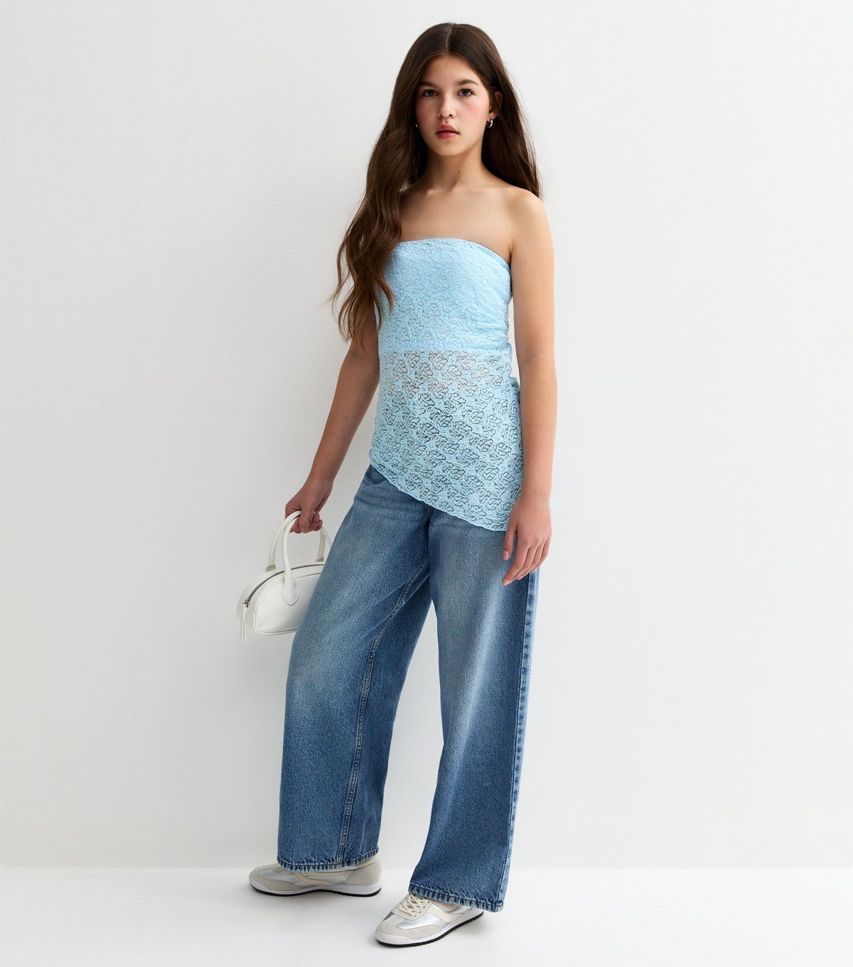 New Look Girls' Light Blue Jersey Lace Asymmetric Bandeau Top New Look - 3