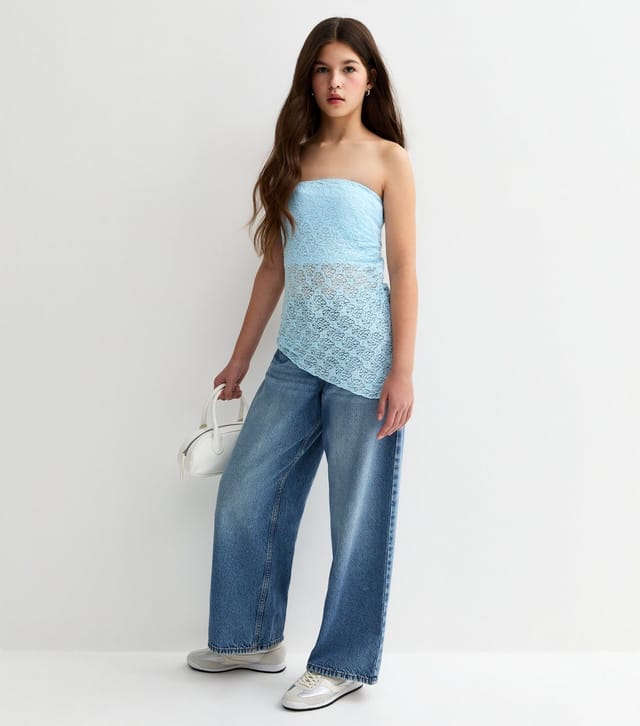 New Look Girls' Light Blue Jersey Lace Asymmetric Bandeau Top New Look - 3