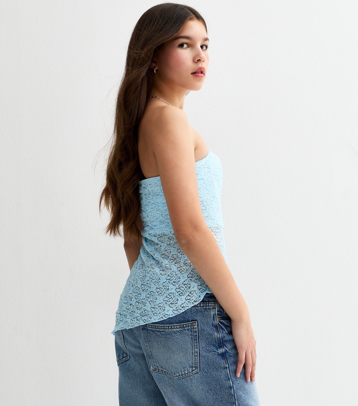 New Look Girls' Light Blue Jersey Lace Asymmetric Bandeau Top New Look - 4
