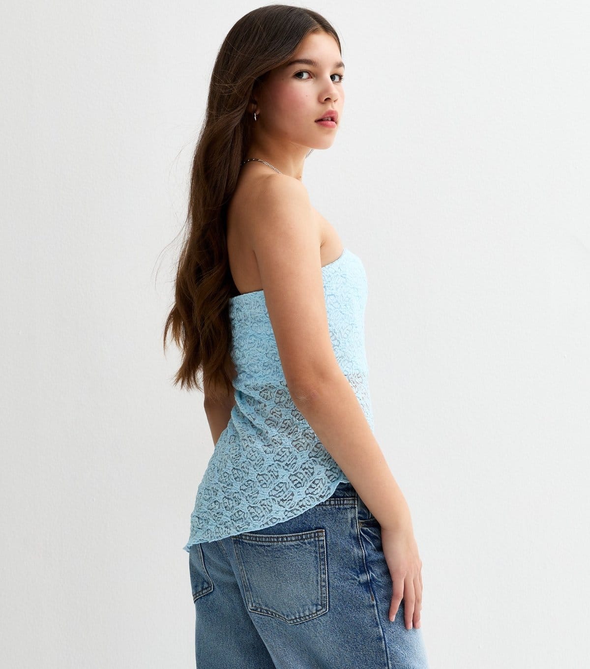 New Look Girls' Light Blue Jersey Lace Asymmetric Bandeau Top New Look - 4