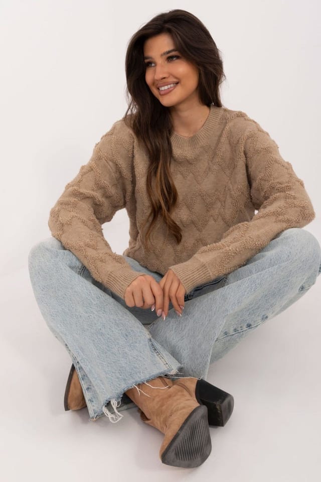 Love Lace Love Lace Women's Everyday Textured Round Neck Knit Sweater in Beige - 2