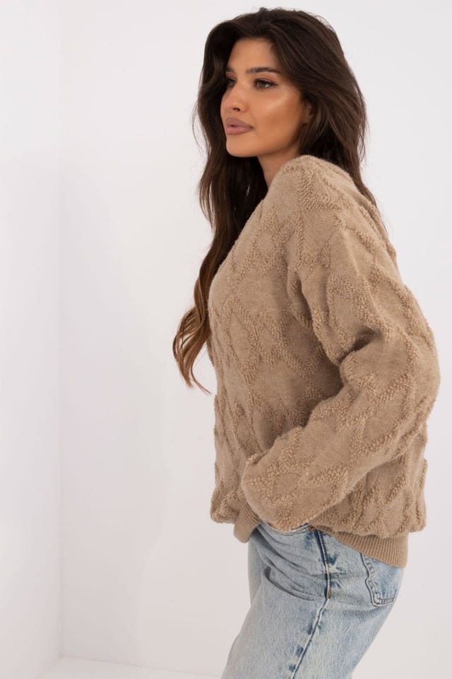 Love Lace Love Lace Women's Everyday Textured Round Neck Knit Sweater in Beige - 3