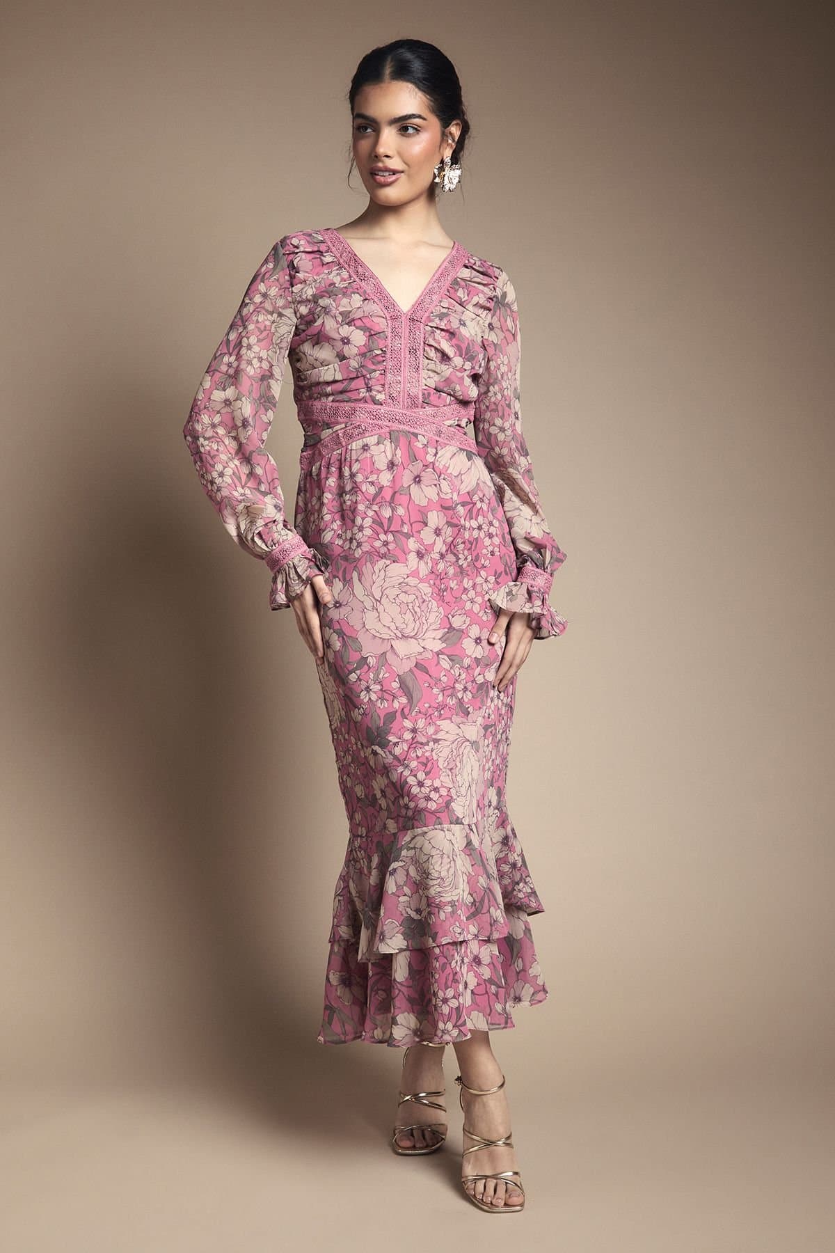 Oasis Oasis Women's Tiered Bias Midi Dress in Pink