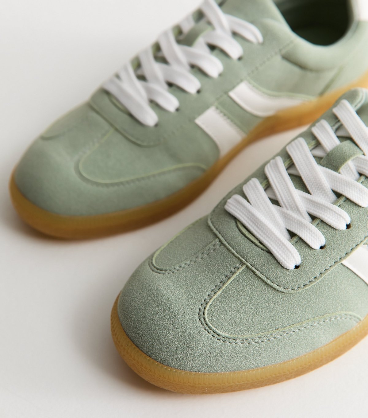 New Look Women's Light Green Faux Suede Contrast Stripe Trainers Vegan New Look - 3