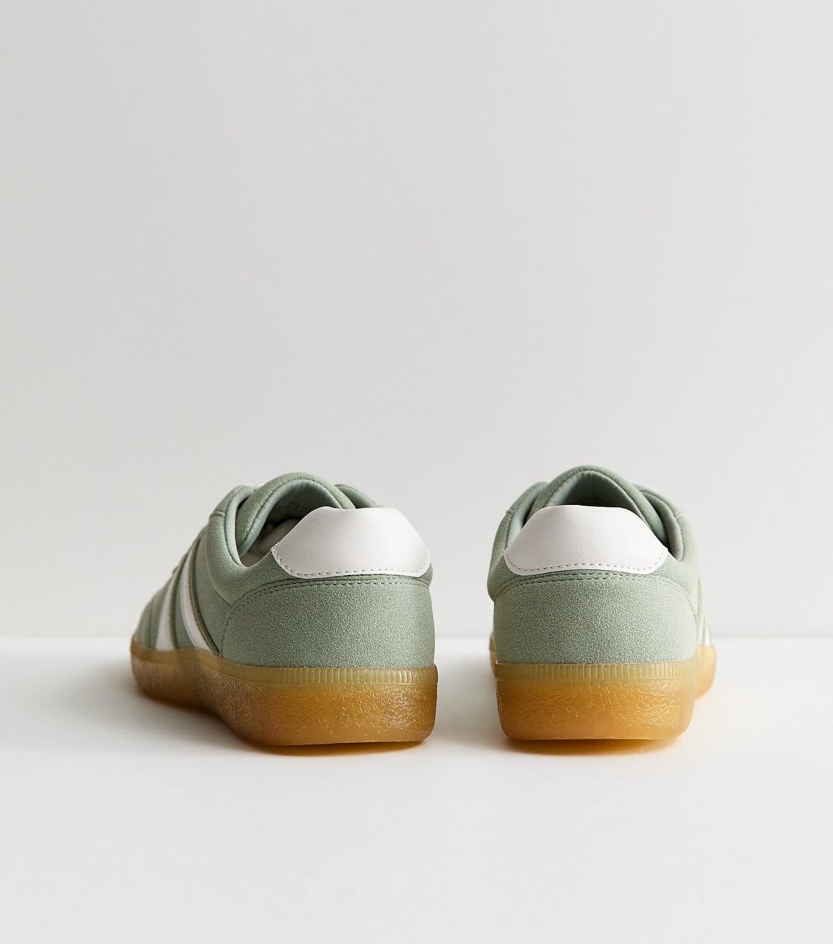 New Look Women's Light Green Faux Suede Contrast Stripe Trainers Vegan New Look - 4