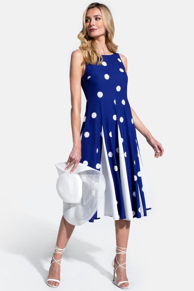Hot Squash Hot Squash Women's Box Pleat Midi Dress with Contrast Skirt in Navy - 2