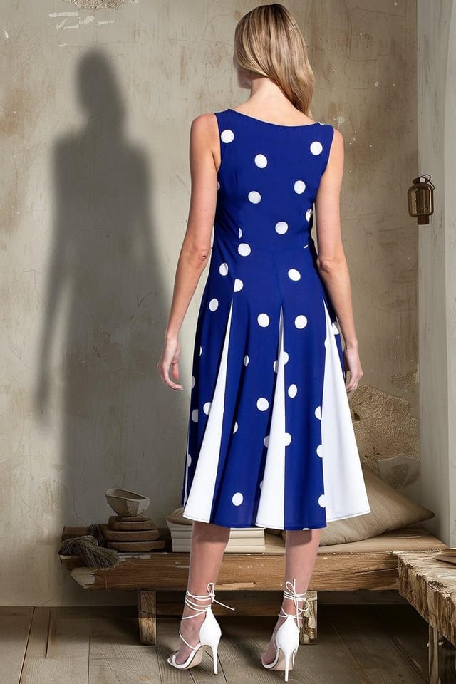 Hot Squash Hot Squash Women's Box Pleat Midi Dress with Contrast Skirt in Navy - 3