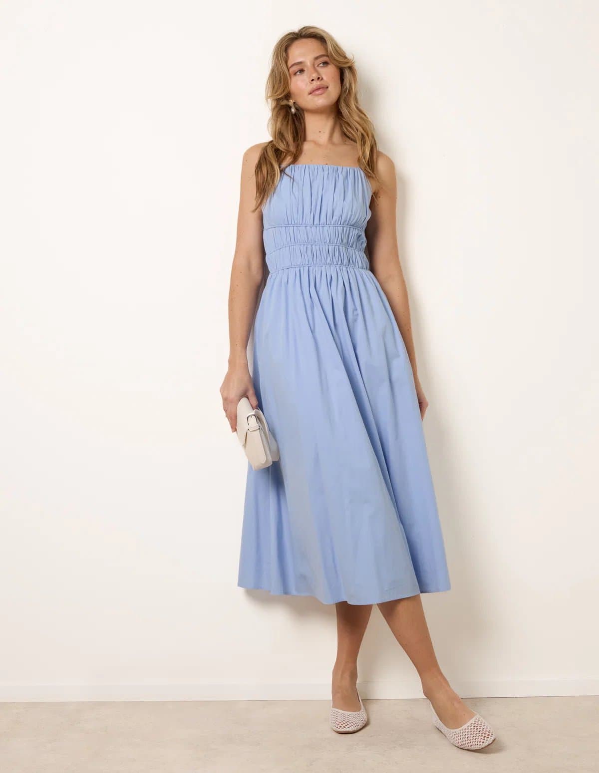 Blue Vanilla Ruched Binding Strappy Midi Dress