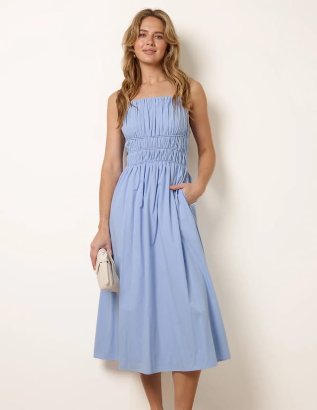 Blue Vanilla Ruched Binding Strappy Midi Dress - 2