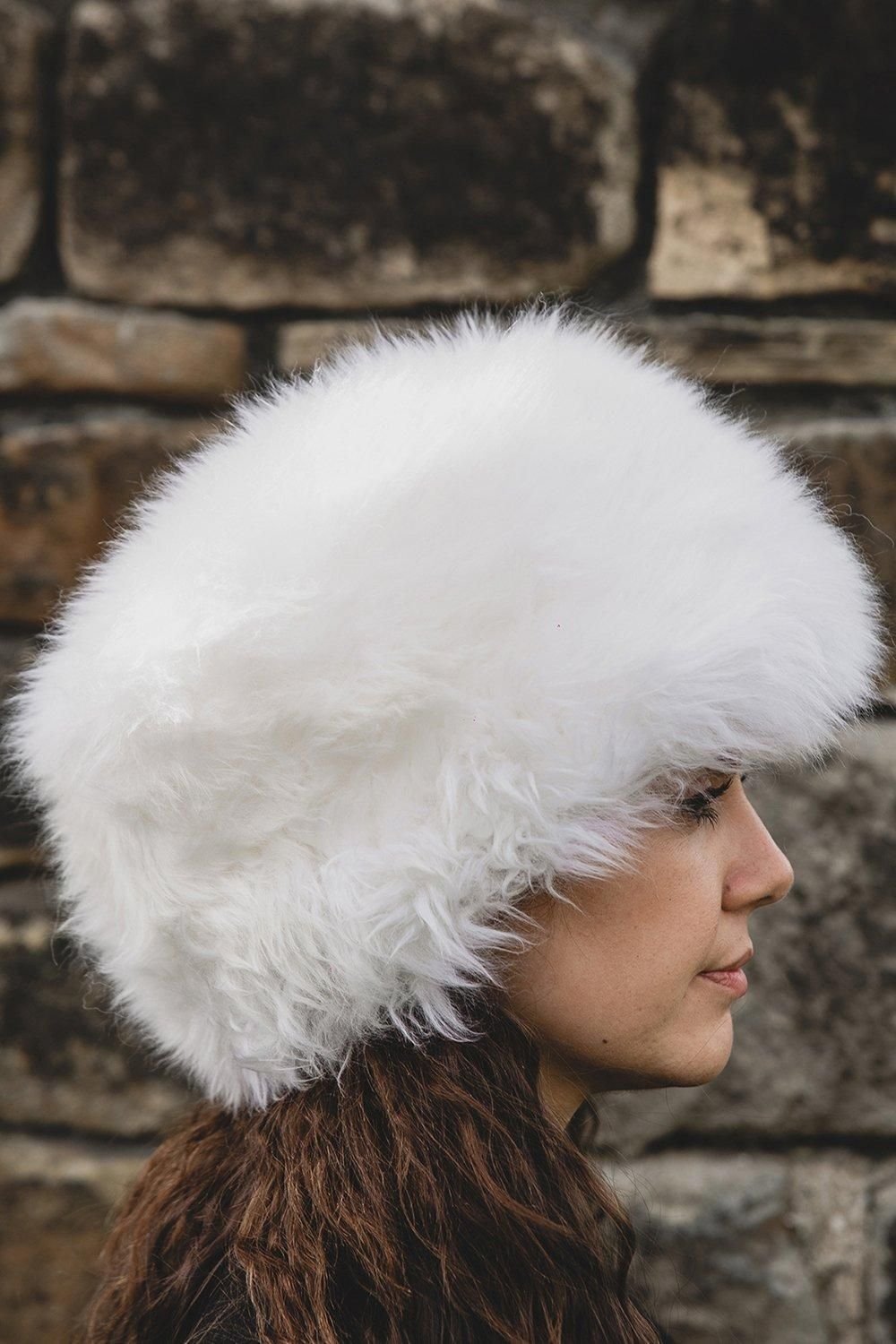 Nordvek Nordvek Women's Classic Zhivago Style Sheepskin Hat in White - 2