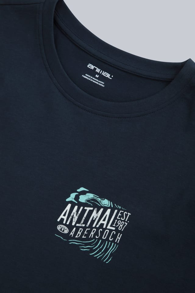 Animal Animal Men's 'Jacob' Abersoch Print Lightweight Short Sleeve Relaxed Fit T-Shirt in Navy - 3
