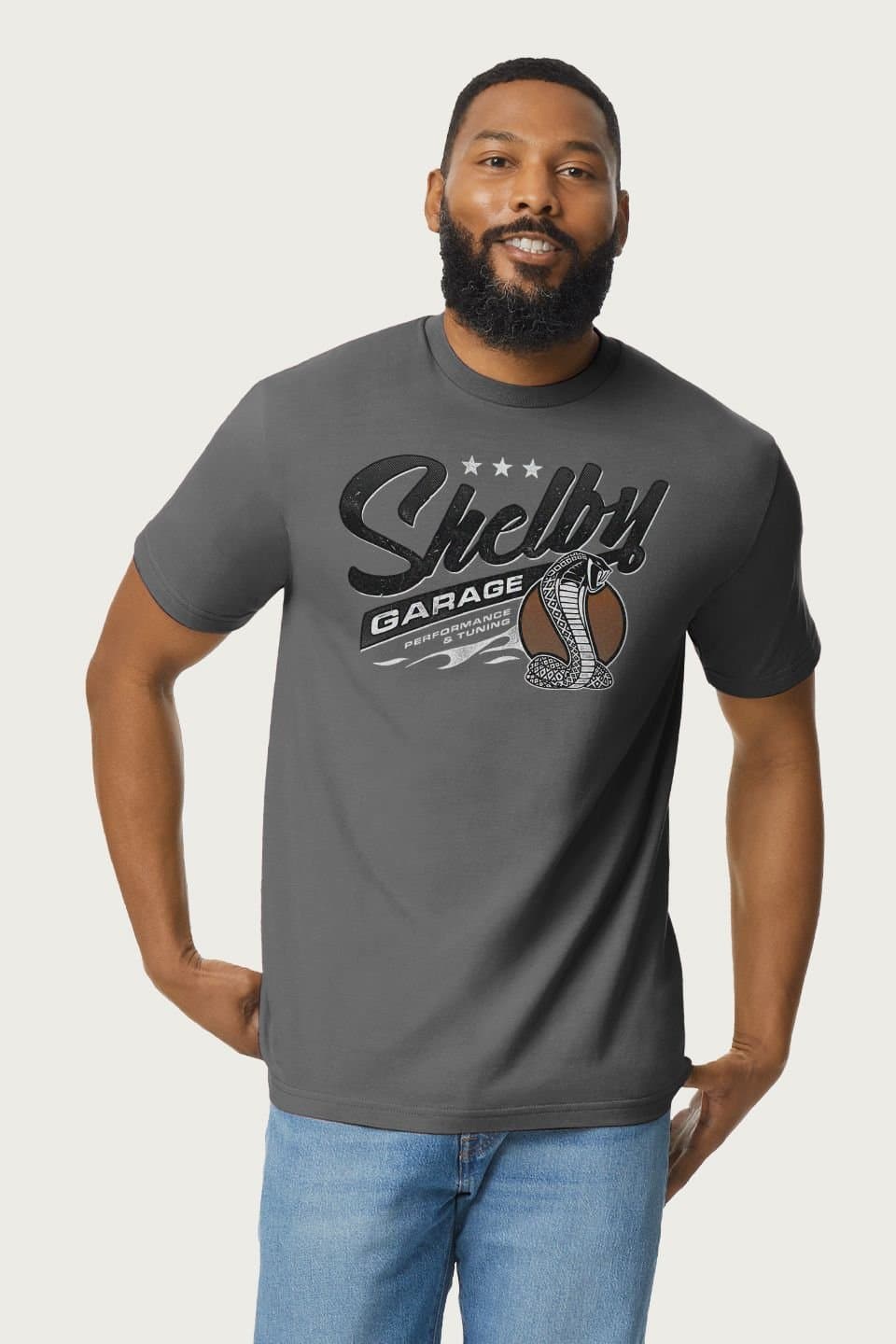 Shelby Shelby Men's Logo Garage Performance & Tuning T-Shirt in Charcoal